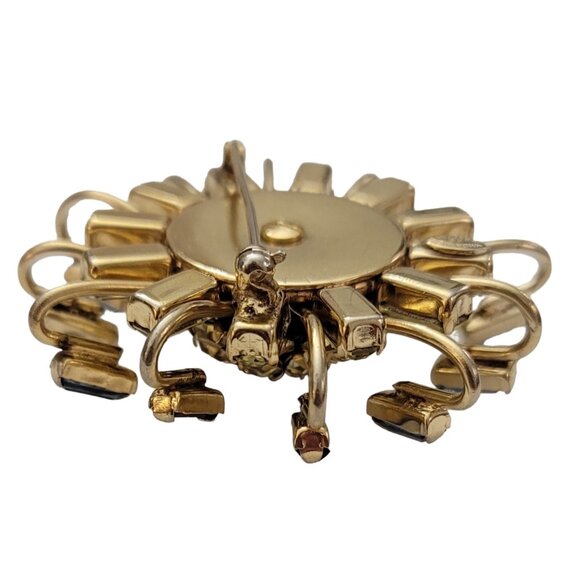 Kramer NY Gold Tone Blue Jonquil Prong Rhinestone Dimensional Starburst Pin K307 - Picture 10 of 14